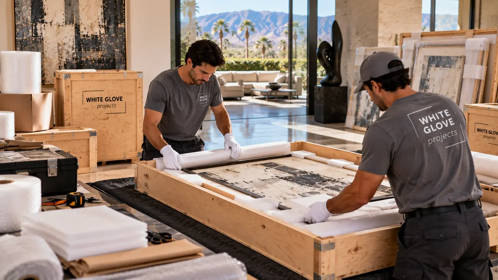 Precision Art Packing in a Sunlit Studio
